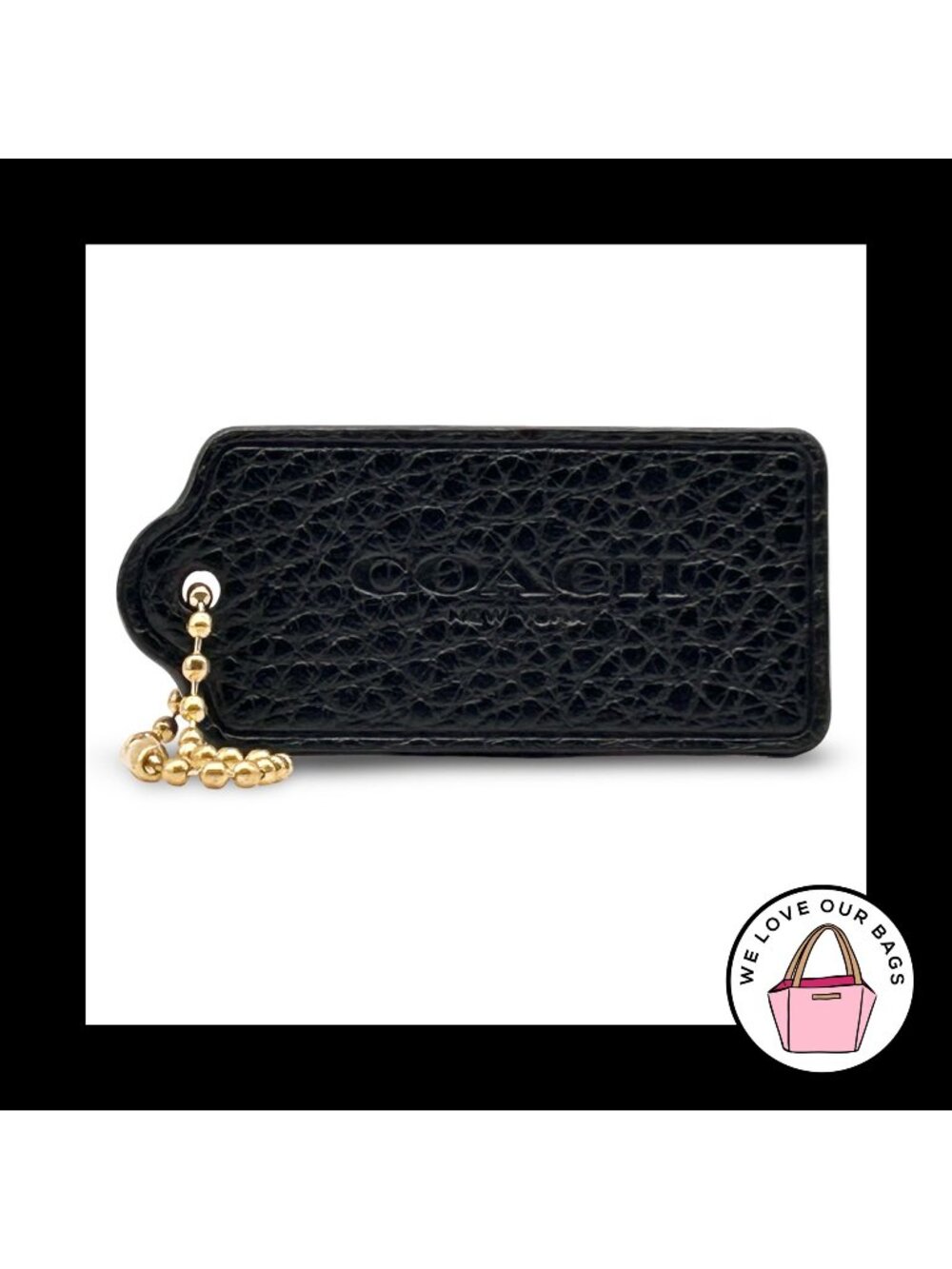 COACH HANG TAG 2.25" Bag Charm Keychain Fob New York Black Pebbled Leather Large